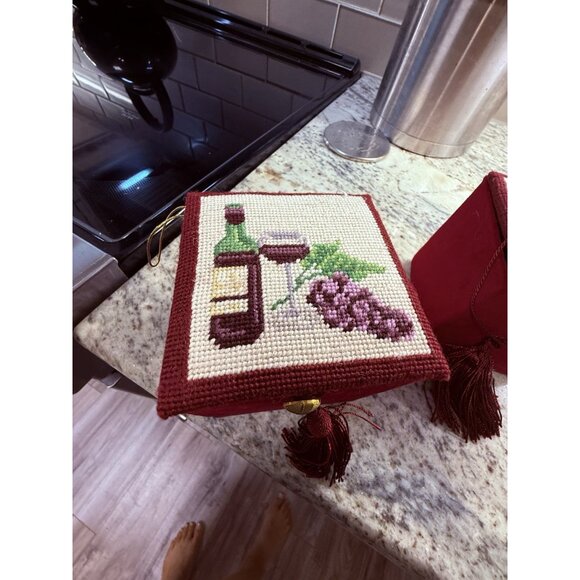 2 Dillards Trimings Inside painted Ornament Wine Velvet Needlepoint Box Read - Picture 4 of 13